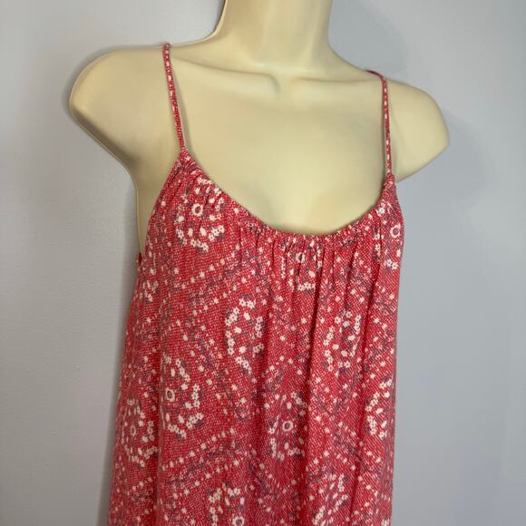 Rails Linen Blend Spaghetti Strap Sun Midi Dress Red Pattern Beach Vacation XS - Picture 2 of 11